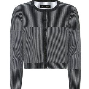 Oscar De La Renta Navy and White Striped Cropped Cardigan (NWT)